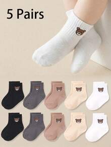 5 Pairs/Set Cute Bear Pattern Casual Elastic Mid-Calf Socks For Baby Boys, Suitable For Autumn/Winter - Multicolor - View 11