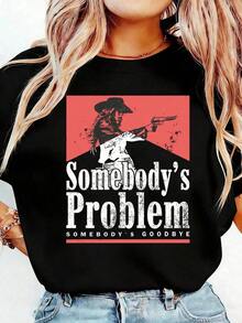 Camiseta Gráfica Vintage - Somebody's Problem, Somebody's Goodbye Cowgirl Rodeo Tops, Ropa Retro Casual 100% Algodón de Manga Corta - Camisetas para Mujer y Hombre - Negro - Ver 6