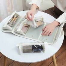 Detachable Compartment Cosmetic Bag, High-Quality Portable Travel Organizer, Large Capacity PU Handbag Waterproof Toiletry Pouch - Multicolor - View 4