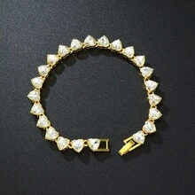 1/3件套不锈钢18K镀金心形水钻手镯套装，14K金铜镶嵌立方氧化锆开口手镯，时尚女士日常佩戴，节日礼物 - 金色 - 查看 4