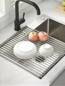 可折叠不锈钢卷帘式沥水架，带防滑硅胶套，快速沥水，节省空间，2026年必备现代风格沥水架，厨房用品，母亲节和复活节礼物的完美之选 - 彩色 - 查看 6