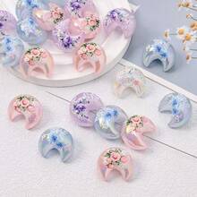 4pcs Romantic Moon/Heart Shaped Resin Beads, Multi-Color AB Coated Rose Pattern Beads, Suitable For DIY Jewelry Making, Couple/Wedding/Mother's Day, And Phone Charms - Multicolor - View 7