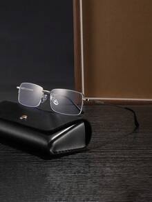 1 PC Men's Half Frame Rectangle Glasses Frame Lightweight And Durable Copper Frame Wear Without Pressure Suitable For Business Office With Glasses Box - Multicolor - View 5