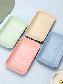 4pcs Rectangular Plastic Plates, 4 Colors, Creative Nordic Style Dinner Plates, Dessert Plates, Snack Dishes, Fruit Trays, Random Color - Multicolor - View 2