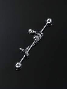 心形、蛇形、月亮工业风耳夹耳环，钛钢耳骨穿孔耳环 - 長耳骨釘愛心耳環 - 查看 11