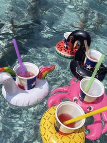 1/2/5pcs Inflatable Drink Cup Holder, Pool Cup Holder, Inflatable Drink Coaster, Floating Coaster, And Water Floating Accessories, Suitable For Swimming Pool, Beach Vacation, Party And Pool Decoration. Summer Essential. - Multiple Styles - View 5