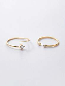 1pc S925 Sterling Silver Minimalist Rhinestone Adjustable Open Ring, Fashionable Elegant Design, Korean Ins Style Petite & Delicate, Suitable For Women's Casual Daily Wear Accessory - Diamond - View 3