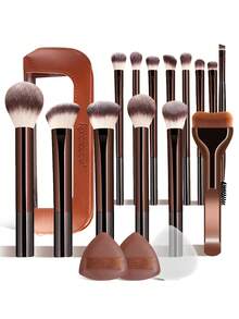 ronshadow 14Pcs Makeup Brushes Set With 2 Puffs & Bag - Soft Synthetic Foundation Powder Eyeshadow Blush Brush Kit - Portable Travel Cosmetic Tools - Multicolor - View 12