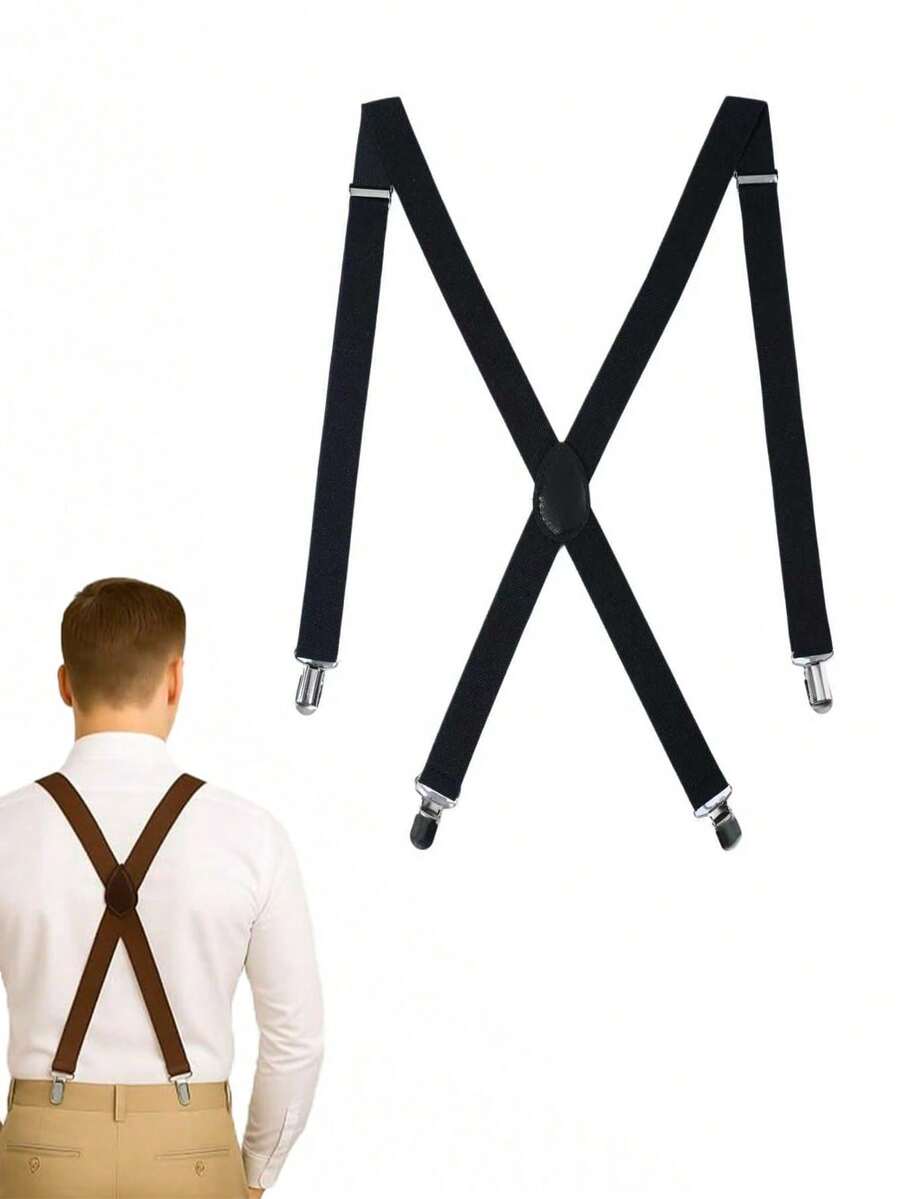 4pcs Adjustable X-Shape Suspenders For Men - Black - View 1