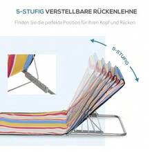 Beach Mat, Set Of 2, Foldable Beach Lounger With Headrest, 5-Level Height-Adjustable Beach Mattress With Carrying Bag, Steel, Multicoloured, 134 X 48 X 33-43 Cm - Multicolor - View 8