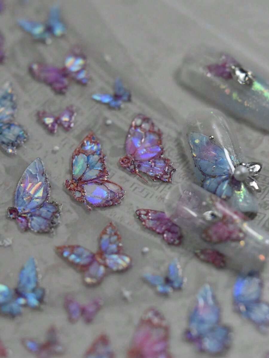 1pc 5D Nail Art Stickers Fragment Colourful Shell Light Butterfly High Quality Nail Stickers Spring Nail Art Decal Design Manicure Nails Nail Supplies - Nhiều màu - Xem 1