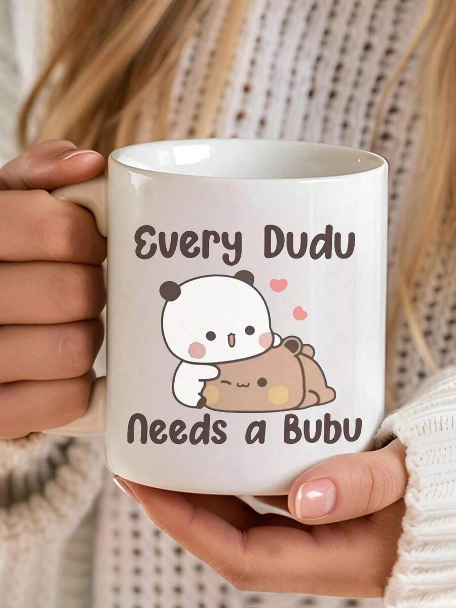 11盎司超萌嘟嘟抱抱布布情侣马克杯，卡通情侣陶瓷咖啡/果汁/热巧克力杯，微波炉和洗碗机适用，情人节、周年纪念日、生日礼物佳选，动漫迷必备 - 彩色 - 查看 1