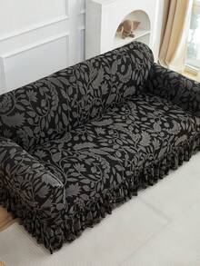 1pc Floral Pattern Jacquard Elastic Sofa Cover, Dust-Proof And Dirt-Resistant, Stretch Full Coverage Sofa Protector, Home Decor, Machine Washable, Pillow Cover Not Included - Grey - View 9