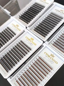 CoMango 12 Pairs LC Curled Thin 3D/5D/6D Fairy Eyelash Extension Set, Wet Lash Cluster Fan-Shaped Pre-Made Lashes, 5D Floral Mink False Eyelashes, Makeup Supplies - LC - 查看 6