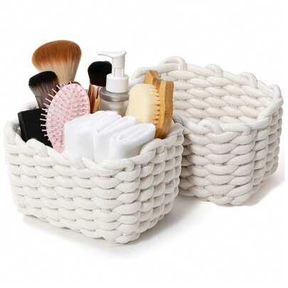 Small Capacity, Handmade Woven Cosmetic Storage Box For Brushes, Skincare & Makeup Products, Lipsticks, Eyeshadows, Desk Organizer, Showcase & Vanity Organizer,For Holiday Beach, Bathroom Collection, Bedroom Collection