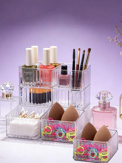 1/6/9 piezas Cajas organizadoras de maquillaje para cajón de tocador, estantes de plástico apilables y duraderos, organizadores de cosméticos transparentes, almacenamiento y organización de maquillaje, soporte de almacenamiento para el baño, adecuado para lápiz labial, perfume, sombra de ojos, lápiz de cejas, delineador, esmalte de uñas, borla de polvo, loción, decoración de habitaciones, decoración de baño, decoración del hogar, regalo de maquillaje