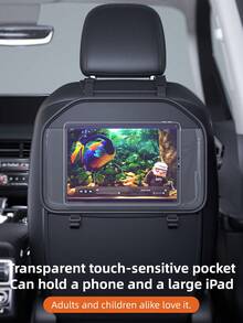 DERANFU Deeran Minimalist Black Leather Car Seat Back Storage Bag, Multi-Functional Rear Seat Organizer, Universal Fit - A - View 1