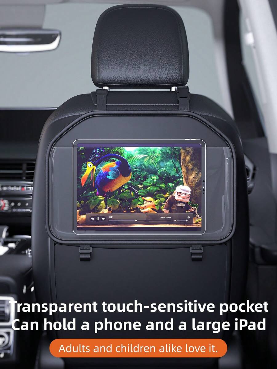 DERANFU Deeran Minimalist Black Leather Car Seat Back Storage Bag, Multi-Functional Rear Seat Organizer, Universal Fit - A - View 1