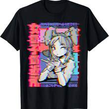 Vaporwave Aesthetic Japanese Retro Anime Girl T-Shirt - Black - View 1