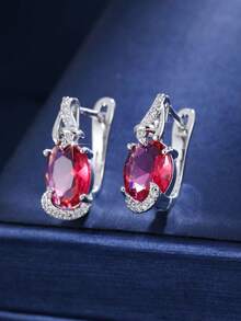 1 Đôi bông tai vòng oval sang trọng đính đá Zirconia, lựa chọn thanh lịch cho phụ nữ dự tiệc, dạ hội, ngày lễ, quà tặng. - W17861 - Xem 3