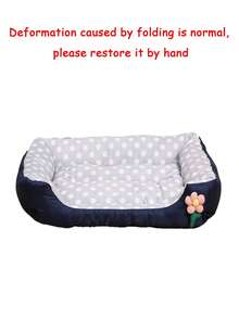 LANGXINGCS 1pc Square Floral Pet Bed, Cool Material Polka Dot Pattern With Unique 3D Flower Decor, Cute Cat/Dog Cooling Bed Suitable For Small/Medium/Large Pets - Multicolor - View 8