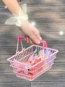 1pc Cute Desk Storage Basket, Girly Style Desktop Organizer Basket, Student Dorm Decor Basket With Handle - Multicolor - View 5