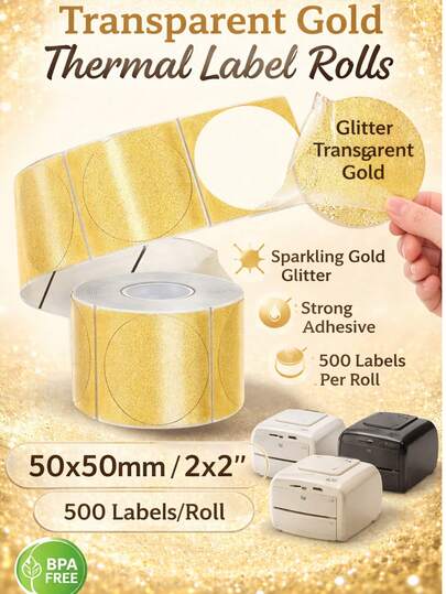 2 inç Yuvarlak Altın Parıltılı Termal Etiket Çıkartmaları, 500 Adet/Rulo, Hediye Paketleme İçin Yazdırılabilir Simli Termal Yazıcı Etiketleri, Hediye Paketleme Aksesuarları/Canlı Etiket Tasarımı/Dayanıklı Yapışkanlı Etiketler, Termal Yazıcılarla Uyumlu