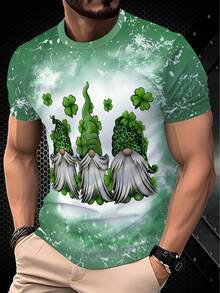 St. Patrick's Day Limited Edition Tie-Dye Green T-Shirt With Four-Leaf Clover Print, Irish Traditional Leprechaun Design - White - View 1