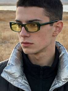 1副男士复古窄框矩形时尚眼镜，轻盈聚碳酸酯镜框，休闲百搭，适合日常外出佩戴，附眼镜盒 - 彩色 - 查看 3