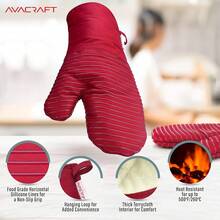 AVACRAFT - Par de guantes de horno, flexibles, 100% algodón con silicona única resistente al calor de grado alimenticio, interior de tela de rizo grueso, resistente al calor de 500 F (guantes de horno - 1 - Ver 5