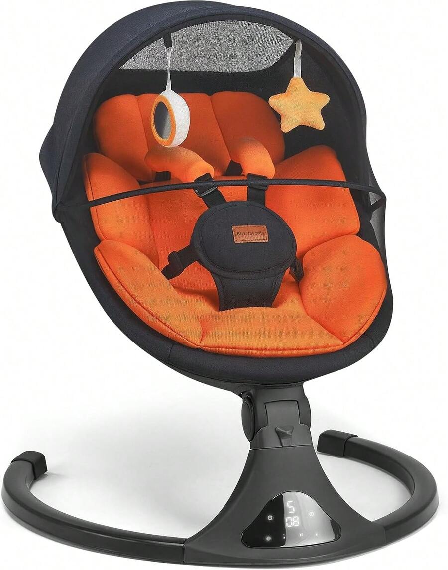 Baby Swings For Infants, Portable Baby Swing For Newborns With Bluetooth, Electric Infant Swing With 5 Speed Motions, 12 Soothing Melodies & Remote Control (Max 20 Lbs, Orange) - 美規A型插(110-127V) - 查看 1