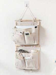 1pc White, Gray, Multifunctional Storage Bag, Can Be Hung On The Wall Storage Bag, Fabric Dormitory Hanging Bag, Bedside Storage Bag Hanging Bag, Dormitory Bed Student Hanging Bag - Multicolor - View 8