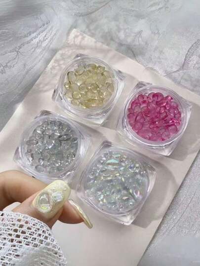 1盒不对称彩虹色宝石美甲饰品，透明美人鱼水晶泡泡珠，各种尺寸，美甲装饰，宝石，天然宝石，美甲配件，零件，组件，美甲用品