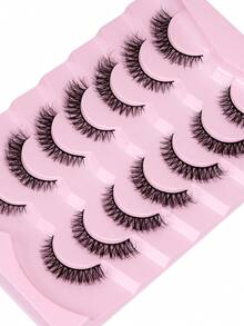 7 Pairs Natural Cat Eye Lashes, Thick & Long, 3D Lashes, Reusable, Soft & Lightweight, Mink-Like Lash Strips For Alluring Eye Makeup - Black - View 2