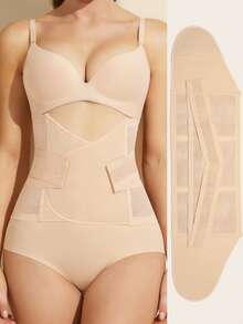 Faja reductora para mujer, cinturilla de control corporal, corsé de sujeción bajo el busto, moldeador corporal para control del abdomen, faja de recuperación postparto - Beis - Ver 9