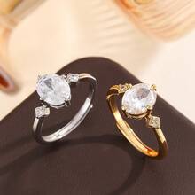 1 chiếc (Chất lượng cao) Nhẫn Niche Elegant đính đá Cubic Zirconia, thiết kế sang trọng, ít gây dị ứng, phù hợp đeo hàng ngày và trong các dịp cưới hỏi, quà tặng trang sức ngày Valentine. - Vàng - Xem 5