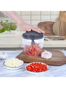 600/1000ml Manual Food Chopper Pull-Down Vegetable Chopper Onion Garlic Chopper Fruit Herb Nut Kitchen Food Processor - Multicolor - View 1