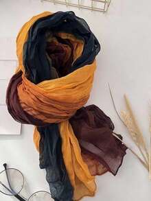 1pc Spring/Summer New Ombre Pleated Soft Long Scarf, Retro Artistic Vibe Shawl For Outing & Beach - Multicolor - View 3