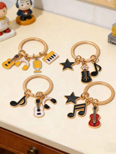1 pièce Porte-clés mode hip-hop, musique, guitare, clavier, microphone, étoile, pendentif de porte-clés, pendentif polyvalent unique pour sac, pendentif scolaire exquis, souvenir pour les amateurs de musique, convient comme cadeau pour les amis et les camarades de classe