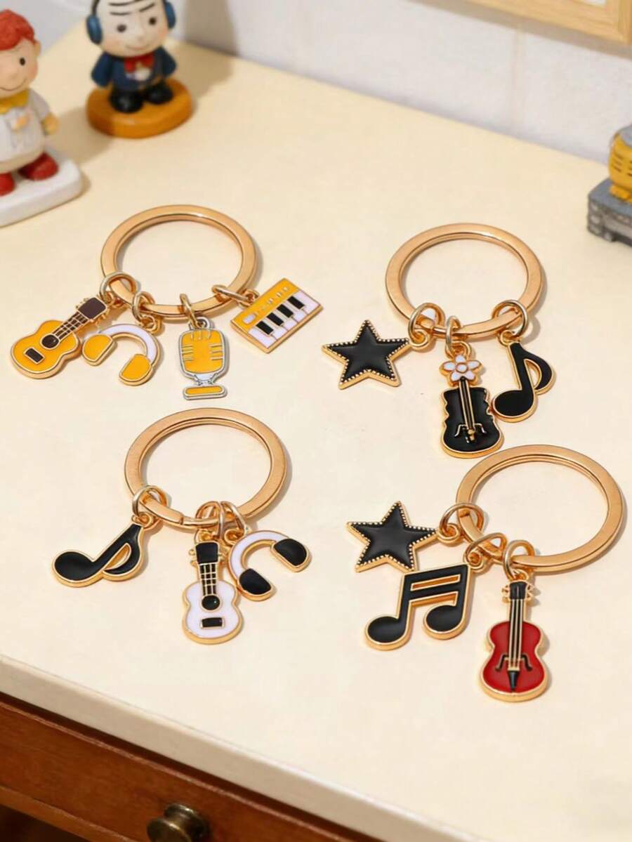 1pc Fashionable Hip-Hop, Music, Guitar, Keyboard, Microphone, Star Keychain, Keychain Pendant, Unique Versatile Bag Pendant, Exquisite School Bag Pendant, Music Lover's Souvenir, Suitable For Friends And Classmates As A Gift - Multicolor - View 1