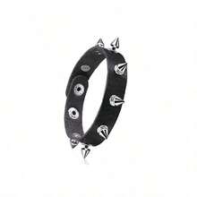 1/3/6 Pcs Set Black Leather Rivet Punk Goth Bracelet, Unisex - Black #1 - View 16