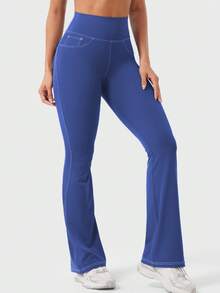 YEOREO CoreFlex Women Workout Mini Flare Leggings With Pockets Hidden Scrunch Cargo Gym Casual Denim-Look Yoga Pants Summer Clothes For Women - Xanh coban - Xem 5