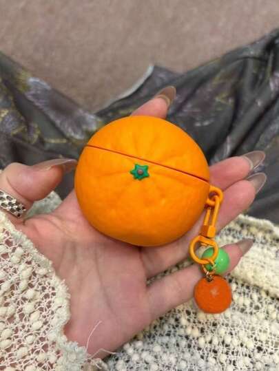 不规则形状硅胶创意3D橙色吊坠，适用于第四代保护壳，苹果耳机保护壳，适用于 Pro 2，无线蓝牙耳机保护套，适用于第一/二代，硅胶软壳，适用于第三代防摔耳机保护套（不含耳机），春季礼物，生日派对