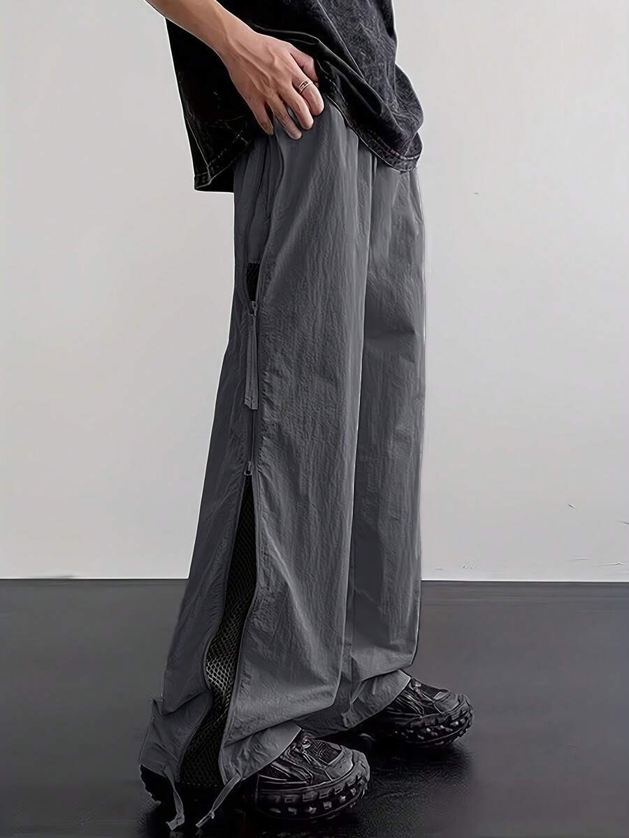 Men's Street Style Jogger Pants - With Side Stripes, Pockets And Drawstring Waist, Contrast Color Casual Sweatpants - Dark Grey - View 1
