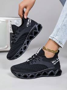 Spring And Summer Women's Breathable Running Shoes, Outdoor Sports Control Buffer Women's Road Running Shoes, Fashionable Multi-Purpose Anti-Skid Wear-Resistant Walking Shoes, Large Size Multi-Functional Cross-Country Shoes, Lovers' Mesh Play Badminton Basketball Shoes, Comfortable Travel Leisure Sports Shoes - màu đen - Xem 2