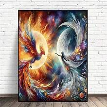 1 pieza Kit de Arte de Diamantes DIY, Conjunto de Pintura de Diamantes DIY con Patrón de Chica con Fénix, Diamantes Redondos, Artesanía de Mosaico, Adecuado para Principiantes, Decoración de Pared del Hogar, Regalo Único, Sin Marco - Sin marco - Ver 2