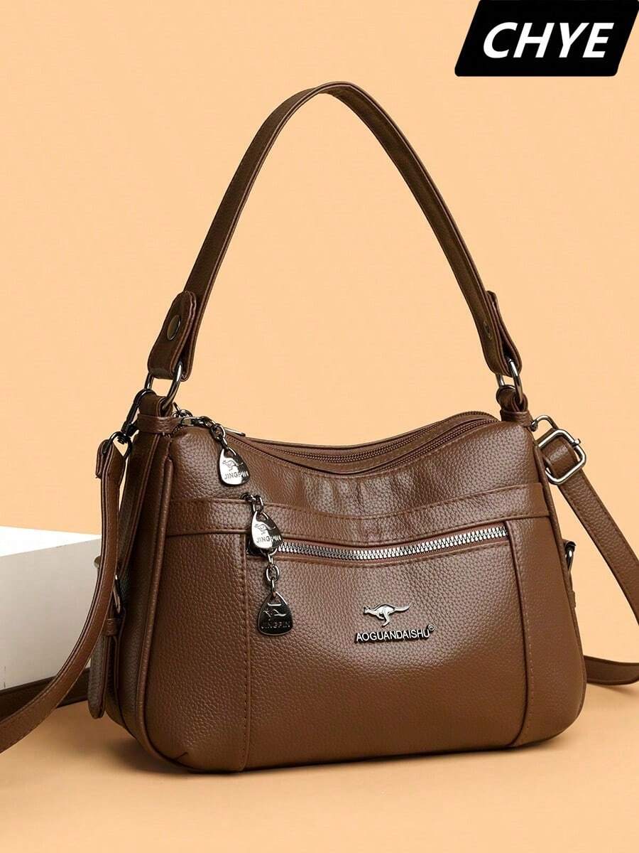 High-End Large Capacity Soft Genuine Leather Women's Dumpling Bag, Fashionable Multifunctional Shoulder Crossbody Bag, Middle-Aged Mother Bag, Handbag - Coffee - View 1