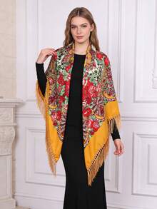 NAAMLOOS 63 Inch Floral Print Polyester Scarf, Oversized Shawl, Wrap, Poncho, Blanket For Women, Autumn/Winter,Beach,Holiday,Accessories,Travel Essential - Multicolor - View 9