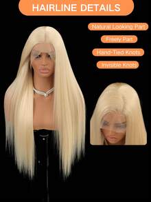 金色13*4蕾丝前假发 613 金色合成直发假发 高清透明蕾丝前假发 预先拔毛 自由分缝蕾丝前假发 耐热纤维假发 日常佩戴 音乐会 - 金色 - 查看 7