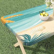 1pc Water-Resistant Outdoor Tablecloth With Elastic Edge - Ideal For Camping, Picnics And Garden Parties - Polyester Fabric With Gold Painting Sunflower Grass Tree Leaf Pattern Print, Suitable For Party And Outdoor Decor, Dining Table Decoration, Outdoor Decor, Decorations, Daily Decor - B - View 10